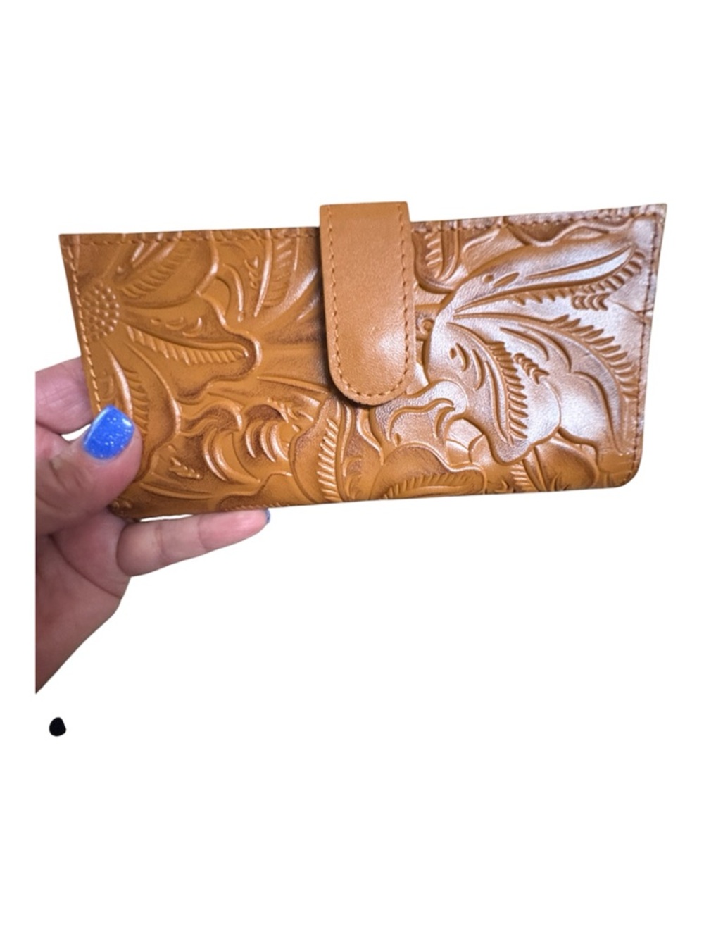 Patricia Nash Nazari Bifold Tan Embossed Floral Leather Wallet Clutch